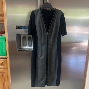Elie Tahari Black and Gray Midi Dress